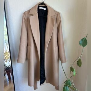 Zara Knee Length Tan Coat Size Small